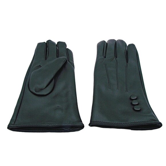 Womens Fashion Gloves Black Faux Leather Faux Fur Button Decor Wrist Length L/XL - Picture 1 of 9